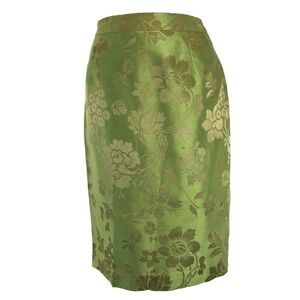 ABR New York Skirt SIZE 4 Green Gold Floral Silk Suit Lined USA Bold Career